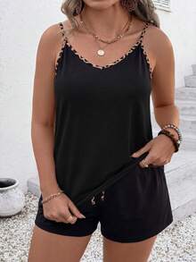 EMERY ROSE Plus Size Women's Colorblock Cami Top And Drawstring Waist Shorts Casual Everyday Set - Multicolor - View 3
