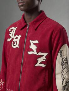 Salvezio Manfinity Streetrush Herren Streetfashion rote Reißverschluss Langarm Jacke, Freiheitsstatue Musik Reißverschluss rote Y2K Jacke, Herbst Winter, Grunge - Rot - Übersicht 3
