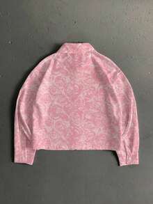 Manfinity ZONE917 Kemeja Lengan Pendek Kasual Model Boxy Crop dengan Motif Mawar Merah Muda, Cocok untuk Musim Panas, Hadiah untuk Pacar - Berwarna merah muda - View 1