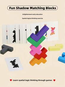 MINKOJA Wooden Shadow Matching Building Blocks Game, Kids Spatial Logic Puzzle Toy With Double-Sided Challenge Cards, Montessori Early Educational Toy, Train Observation & Spatial Thinking, Parent-Child Interactive Birthday Gift For Toddlers Age 3+ - Multicolor - View 2