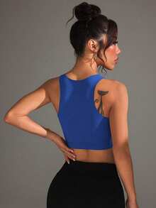 Slayform Sujetador deportivo con patchwork de malla y tirantes cruzados - azul real - Ver 2