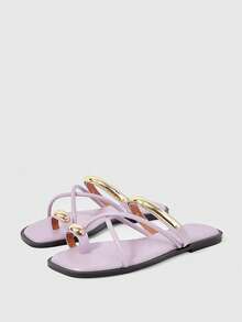 Sleekvia Chanclas planas cómodas y resistentes al desgaste para mujer, versátiles, con detalles metálicos, para exterior - Morado Violeta - Ver 7
