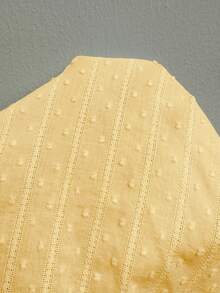 Sunnyshic Sexy Cute V-Neck Lace Patchwork Slim Fit Short Blouse All Cotton Fabric Button Summer Flutter Sleeve Women's Shirt Brunch Tea Party Yellow - Yellow - View 7