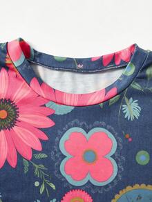 Rusticease Plus Size Spring/Autumn Casual Floral Print Sweatshirt Fall - Multicolor - View 6