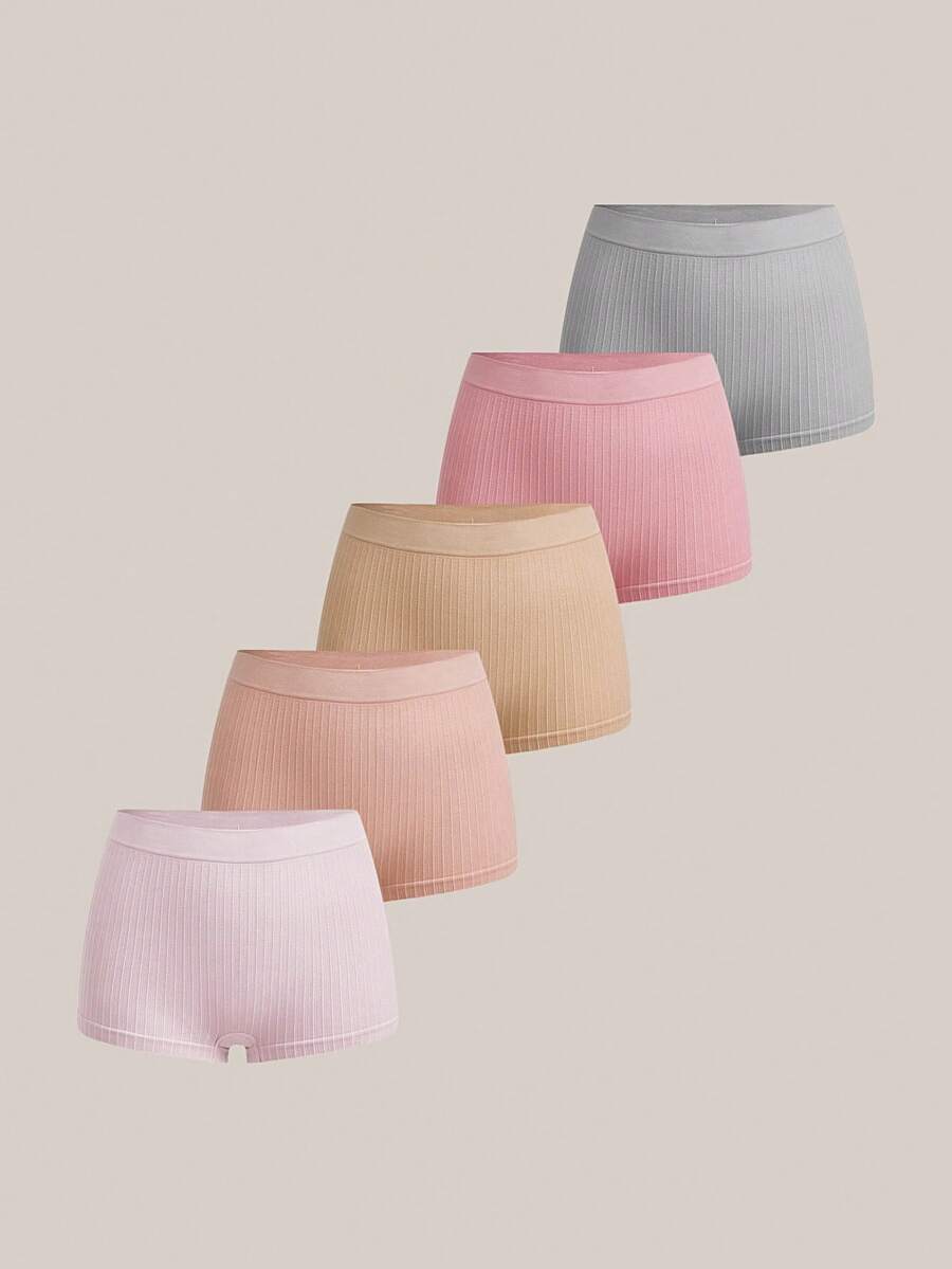 Barelissa 5pcs Fashionable Non-Curling Comfortable Underwear Boxer Briefs Safety Pants Set - Multicolor - View 1