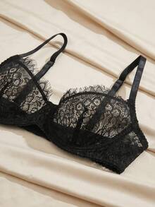 Charlaine French Sexy Eyelash Lace Bra, Women's Lingerie For Daily Wear And Parties, Single Piece - Black - View 6