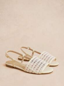 Rosivie Off-White 方頭網格鏤空扣環通勤百搭平底女款涼鞋 - 奶白 - 查看 8