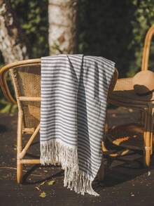 Cirelle 1pc Turkish Polyester Beach Towel - Oversized Striped Sand Free Beach Towel With Fringes, Quick Dry Lightweight Bath Towel Travel Blanket For Pool, Gym, Camping (100*180cm) - Multicolor - View 3
