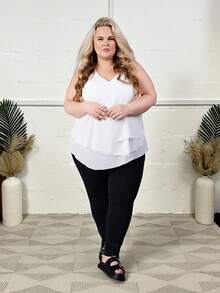 Hourglow Camisa básica de unicolor sin mangas para mujer de talla grande, para Body con forma de reloj de arena, blanco - Blanco - Ver 6