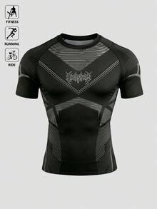 GymBeat Camiseta deportiva de manga corta con rayas y mangas raglán para hombre - Negro - Ver 5