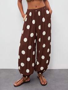 Maija Women's Polka Dot Casual Versatile Daily Lantern Long Pants - Brown - View 6