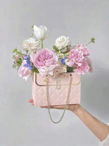 12Pcs Rose Flower Paper Gift Handbags With Metal Chain, Durable Floral Bouquet Tote Packaging Boxes For Fresh & Preserved Flowers, Ideal Gift Bags For Wedding, Birthday, Valentine's Day, Easter & Holiday Party - Multicolor - View 3