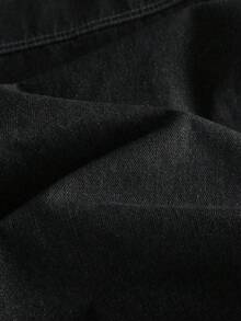 GlowEve Solid Color Lapel Collar Long Sleeve Front Button Fashionable Versatile Denim Maxi Skirt - Black - View 6