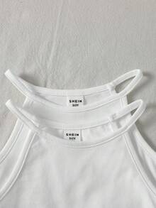 SHEIN 女童春/夏款細肩帶上衣與短褲內衣套裝 2件組 素色/多色 - 白色 - 查看 4