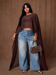 Rustia Women's Asymmetrical Cape Shawl Sun Protection Cover Up, Loose Lazy Thin Chiffon Cover-Up Top - Brown - View 7