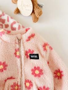 SHEIN Babygirl Autumn/Winter Cute Versatile Casual Fluffy Leopard Print Stand Collar Jacket 2pcs Set - Pink - View 3