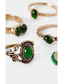 Noxbound Kombinasi Cincin Logam Antik Retro, Set Tumpuk Multi-Gaya, Aksesori Suasana Retro - MultiWarna - View 11