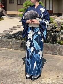 Irokai 花卉圖案和服袖浴袍與細肩帶洋裝浴衣套裝 - 彩色 - 查看 9