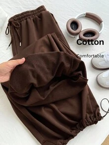 Comfortcana Plus Size Summer Versatile Drawstring Sweatpants Formal Jogging Vacation Chocolate Brown Casual Gym Office Jogging Gym - Brown - View 1