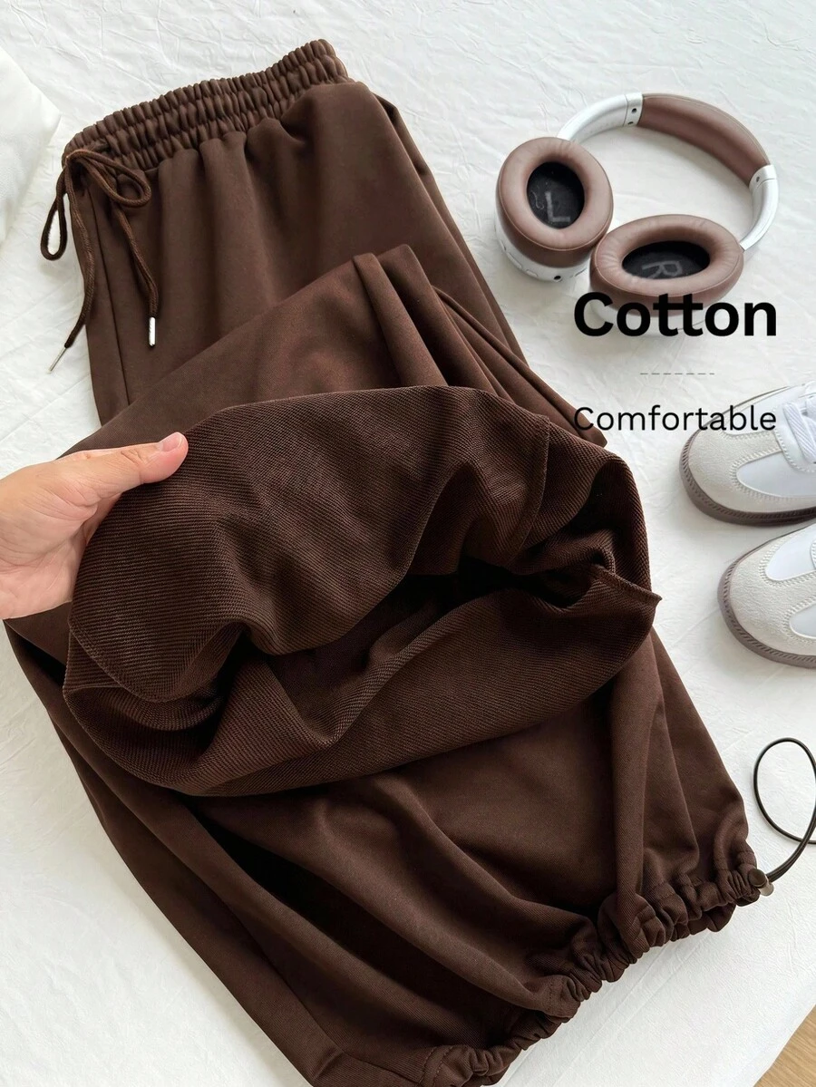 Comfortcana Plus Size Summer Versatile Drawstring Sweatpants Formal Jogging Vacation Chocolate Brown Casual Gym Office Jogging Gym - Brown - View 1