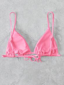 Swim Vcay Women's Solid Color Ruched Spaghetti Strap Bikini Top, Suitable For Summer Vacation And Beach - Pink - View 2