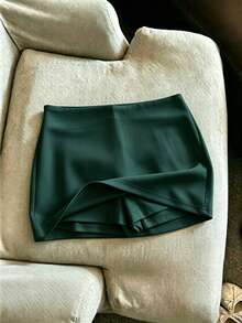 SHEIN Franclia 女款素色休閒百搭日常裙褲 - 墨綠色 - 查看 1