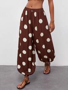 Maija Women's Polka Dot Casual Versatile Daily Lantern Long Pants - Brown - View 4