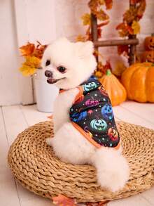 PETSIN 1pc Pet Halloween Black & Orange Patchwork Pumpkin Cartoon Breathable Lightweight Dog Vest - Multicolor - View 4