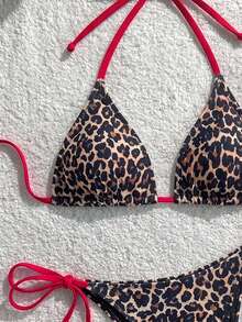 Swim Vcay Conjunto de traje de baño de dos piezas con estampado de leopardo - Multicolor - Ver 4