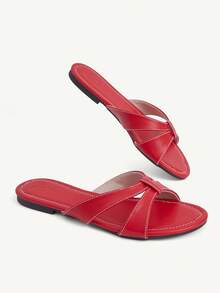 CUCCOO CHICEST Black Cross-Strapped Sandals Women's Simple Korean Version Flat-Bottomed Slippers Summer Wear Non-Slip Soft-Soled Sandals - Red - View 5