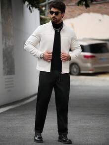 Manfinity CasualCool 男士純色抽繩腰休閒百搭日常旅行長褲 - 黑色 - 查看 6