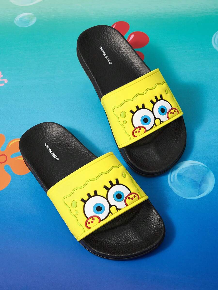 SpongeBob SquarePants | SHEIN 卡通女款拖鞋,EVA材質,透氣快乾、輕量耐用,適用室內外、浴室、遊樂場、游泳池、海灘涼鞋 - 黃色 - 查看 1