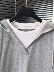 Lalippa Women's Casual Versatile Colorblock Patchwork 2 In 1 Hooded Sweatshirt - Multicolor - View 3