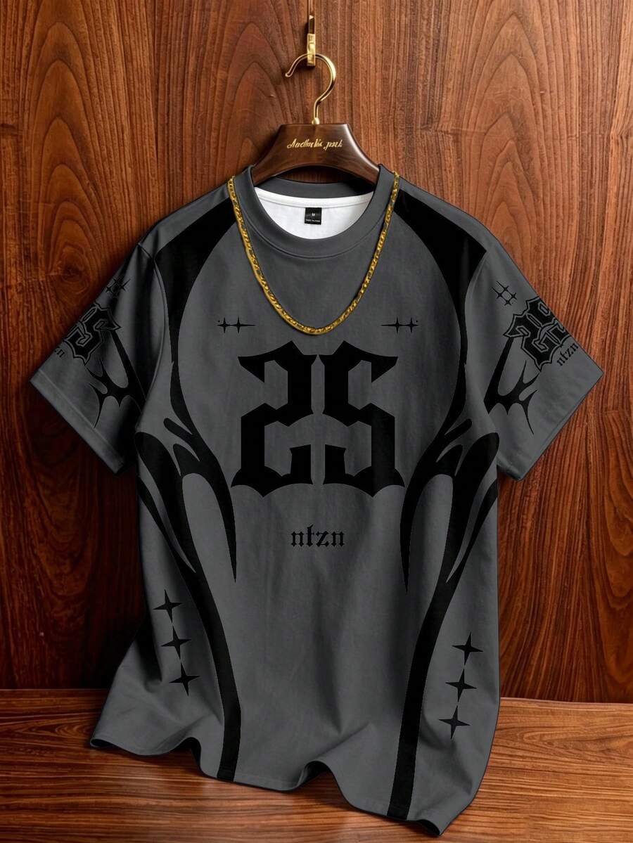 Aesthetic Post Men's Numeric Print Short Sleeve Casual T-Shirt, Soccer - Multicolor - View 1