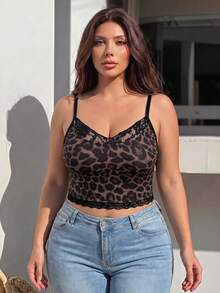Swim SXY Plus Size Women's Leopard Print Single Piece Spaghetti Strap Bikini Swimsuit Top For Vacation And Beach Summer Sexy - Multicolor - View 5