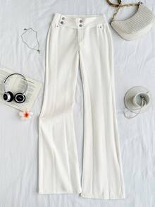 Mori Grove Mori Grove 女款休閒百搭純色喇叭牛仔褲 - 白色 - 查看 7