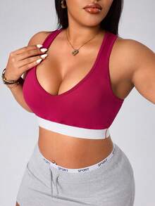 SHEIN Rhythm Era Plus Size Women's Sports Bra - Burgundy - View 1