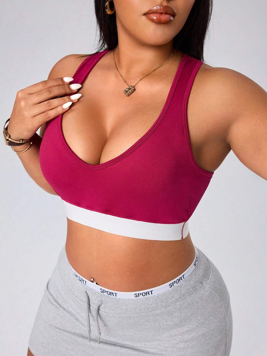 SHEIN Rhythm Era Plus Size Women's Sports Bra - Burgundy - View 1