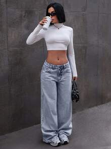 EURMUSE LOW RISE WIDELEG JEAN WITH BOW DETAILS Y2k - Light Wash - View 5