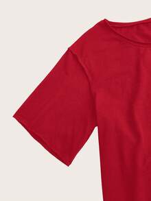 SHEIN EZwear 休閒極簡落肩女款T恤，適合夏季、7月4日日、日常通勤、約會、聚會、秋冬春夏、聖誕節、新年、感恩節、派對、婚禮、海灘、畢業、時尚、優雅、休閒、外出、約會、預約、通勤 - 紅色 - 查看 4