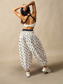 VARSIVA Pantalones de mujer con patrón de lunares, cintura con cordón y pierna entallada - Blanco y Negro - Ver 2
