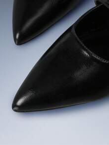 CUCCOO GRLICON Niche Design Black Pointed Double Rivet Shoes, Bright Leather Rear Strap Comfortable Low Vamp Women's Shoes - Black - View 4