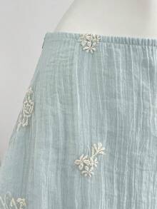 Elamini 白色 3D 刺繡亮面布料 柔軟性感風格 清新夢幻藍 夏季女款裙 - 淺藍色 - 查看 3