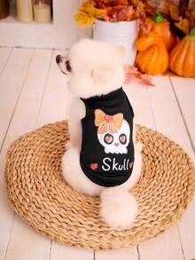 PETSIN 1 Peça Colete para Cachorro com Estampa de Caveira e Laço de Halloween, Respirável e Leve - Multicolorido - Visão 5