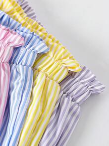 Tween Girls Multi-Color Striped Shorts, Simple Versatile Casual Striped 4-Piece Set, Summer Shorts For Girls, Outfit - Multicolor - View 4