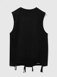 ROMWE MEN Áo tank top nam size lớn in hình nhân vật và chữ, gấu áo đính tua rua - màu đen - Xem 2
