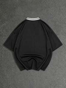 Sport MetroGents 男士字母刺繡短袖休閒百搭運動T恤 - 黑色 - 查看 2