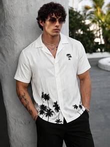 Gym Rark Men's Vacation Coconut Tree Print Single-Breasted Short Sleeve Sports Shirt - White - View 5