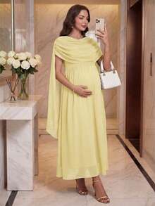 SHEIN Elegant Solid Color Maternity Party Dress - Yellow - View 1