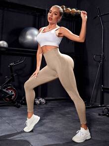Slayform Damen-Leggings mit hoher Taille, einfarbig, nahtlos, für tägliche Fitness, zum chinesischen Neujahrsfest - Khaki - Übersicht 7
